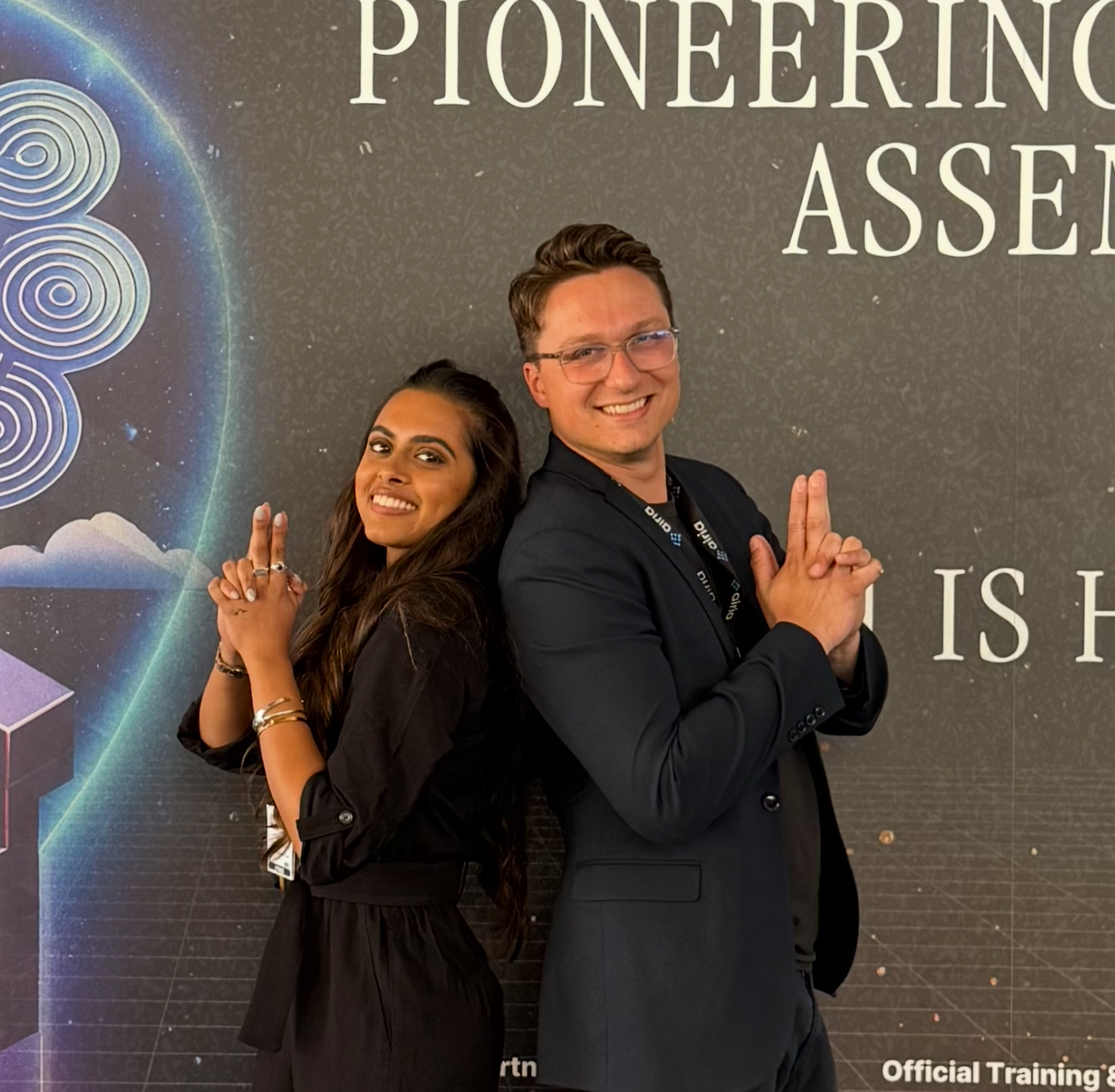 Anya Kumar and Chris Szafranski at the Pioneering Assembly.